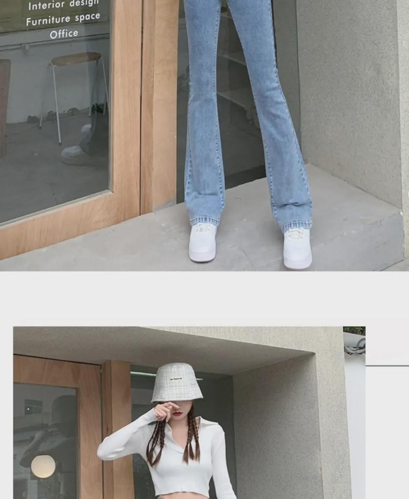 Женские светло-голубые облегающие расклешенные джинсы с высокой талией - весна 2022 года, облегающий крой, длина до пола