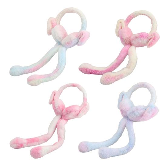 1/2Pcs Plush Rabbit Earmuffs with Moving Jumping Ears Gradient Color Soft Furry Ear Covers Headband