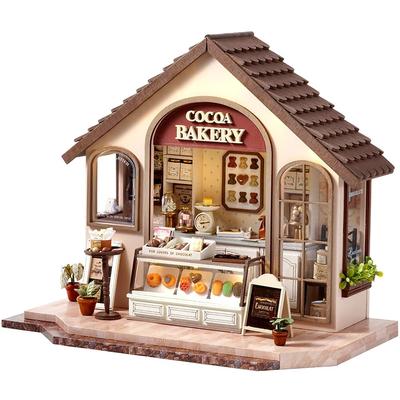 Moin moin Кукольный домик Миниатюрный Набор для рукоделия Масштаб Какао Пекарня Магазин пекарни Плюшевый мишка Ретро Магазин Светодиодная подсветка Акриловый кейс Музыкальная шкатулка 2504dh457 1/24
