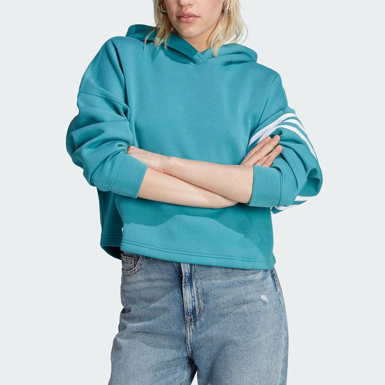 Adidas Укороченная худи с логотипом в полоску Originals Adicolor Neuclassics Женские топы Арктический синий IL6664