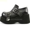 Модные черные кожаные туфли на толстой подошве женские с круглым носком на высокой танкетке с ремешком и пряжкой слипоны в стиле Y2K туфли уличной моды