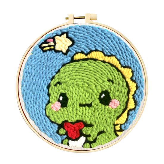 DIY Punch Stitch Kit for Beginners Cartoon Pattern with Punch Needle Hoop Punch Stitch Starter Craft Set for Adults Children
