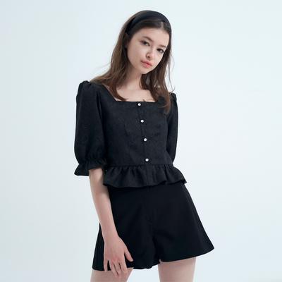 Блузка Nudaes с волнообразными пышными рукавами и квадратным вырезом Черная Роза