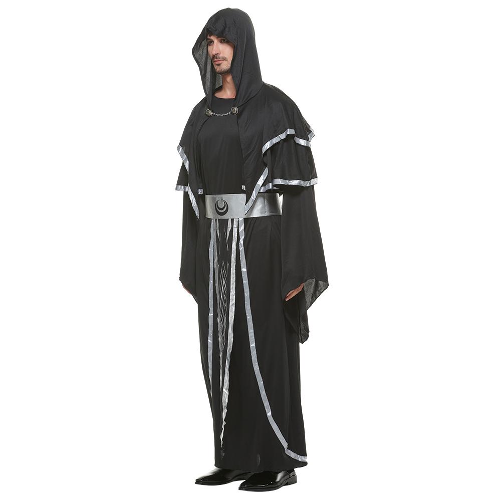 Мужской мистический темный колдун средневековый чернокнижник Хэллоуин волшебник костюм с капюшоном