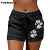 Women's Shorts High Waist Cat Paw Printed Drawstring Sport Shorts
