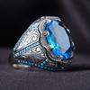 Retro Handmade Turkish Rings for Men Vintage Metal Copper Color Inlaid Blue Zircon Punk Ring Muslim Jewelry