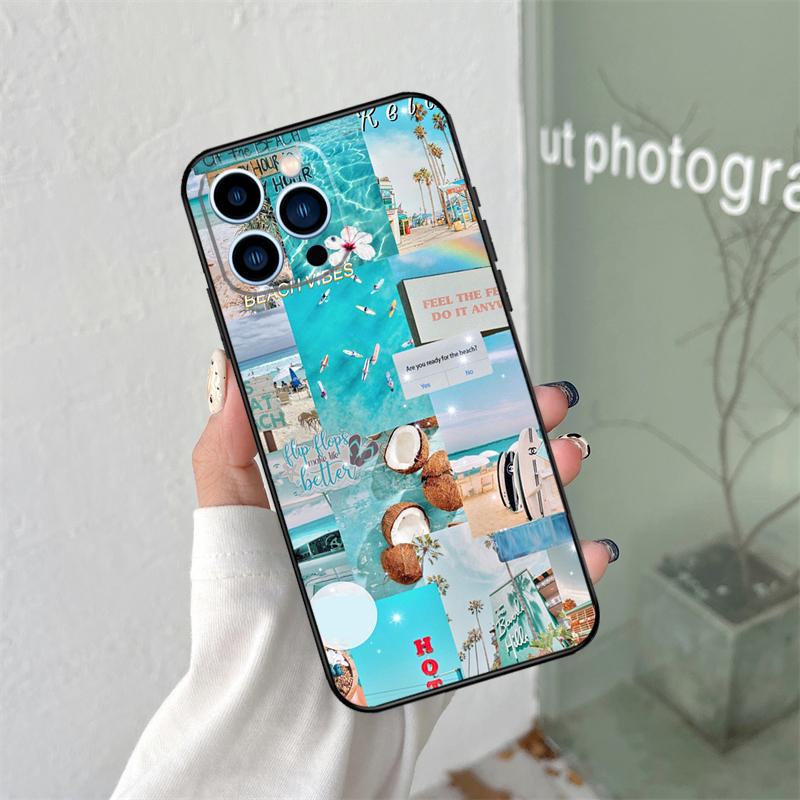 Силиконовый мягкий чехол 'Пляжное настроение' для iPhone 17 Air 11 14 15 16 Pro Max 13 12 Mini 16 Plus 16e Задняя крышка