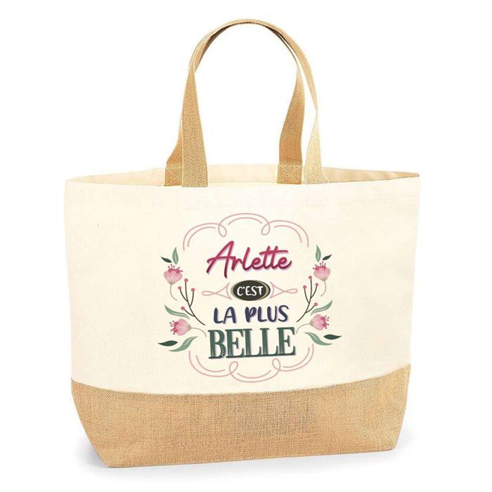 Cabas de plage - PLANETEE - Arlette la plus belle - Multicolore - Jute naturel - Fabriqué en France