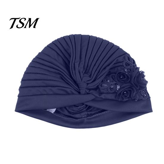 Winter Hat Women Good Stretch Wind-proof Tear-resistant Anti-shrink Brimless Warm Sequin Trim Flower All Match Turban Fashion Accessory Lady Beanie