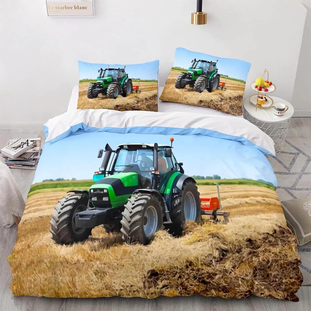 Children's Tractor Quilt Cover Boys Duvet Cover Set Tractor Bedding Set Truck Farm Tool Cart Comforter Cover Set 3D Printing