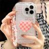 Apple 15 Cream Pattern iPhone 16 Pro Transparent Case with Mobile Chain & Desktop Stand