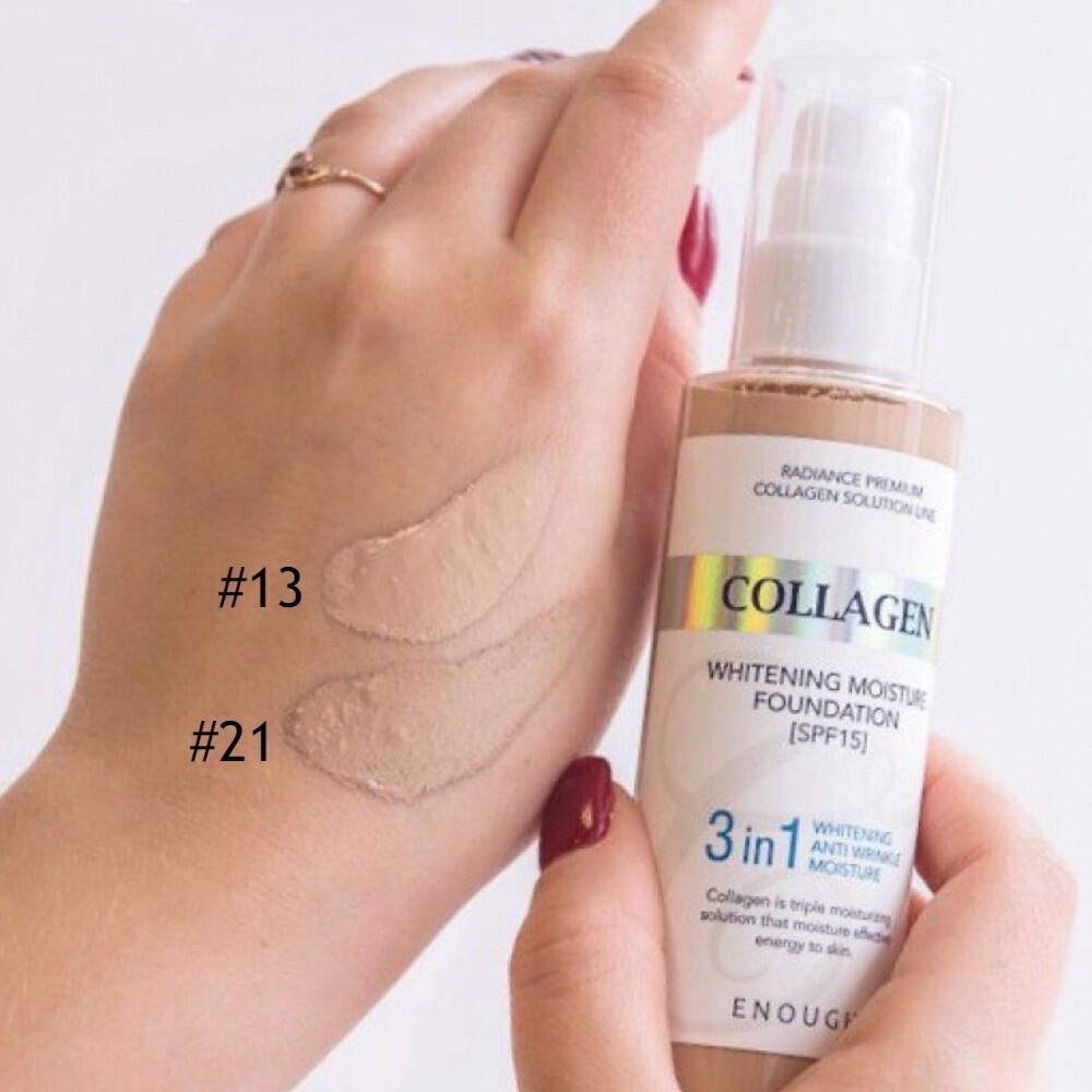 ENOUGH Collagen 3in1 Whitening Anti Wrinkle Moisture Foundation #21Transparent Beige 100ml (3options)+RANDOM GIFT