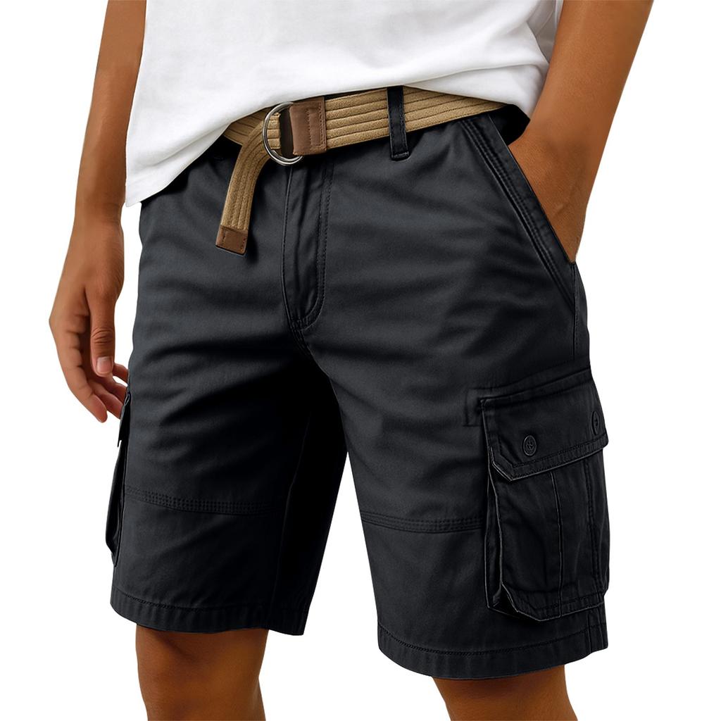 Мужские летние шорты-карго с несколькими карманами. Мужские повседневные модные однотонные свободные шорты-карго.