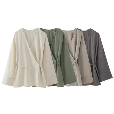 Кимоно женские летние блузки с длинным рукавом для женщин винтажный топ с завязками свободные элегантные и молодежные женские блузки