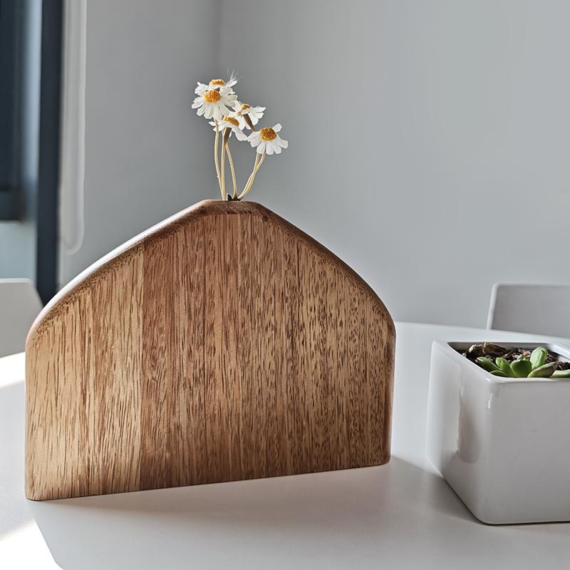 1PC Wooden Ornament Table Craft Ornament Home Irregular Wooden Vases Durable Fried Flower Vase Vintage Mango Wood Rustic