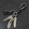 Vintage Silver Keychain with Turquoise Feather & Ghost Head Button