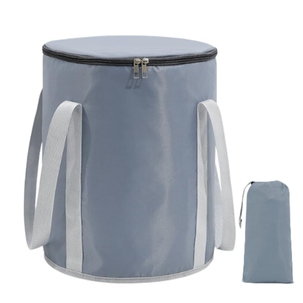 JP Number Foot Bath Bucket with 36cm Lid, Insulated, Foldable, Portable, Deep, Bag-Type, (Gray)
