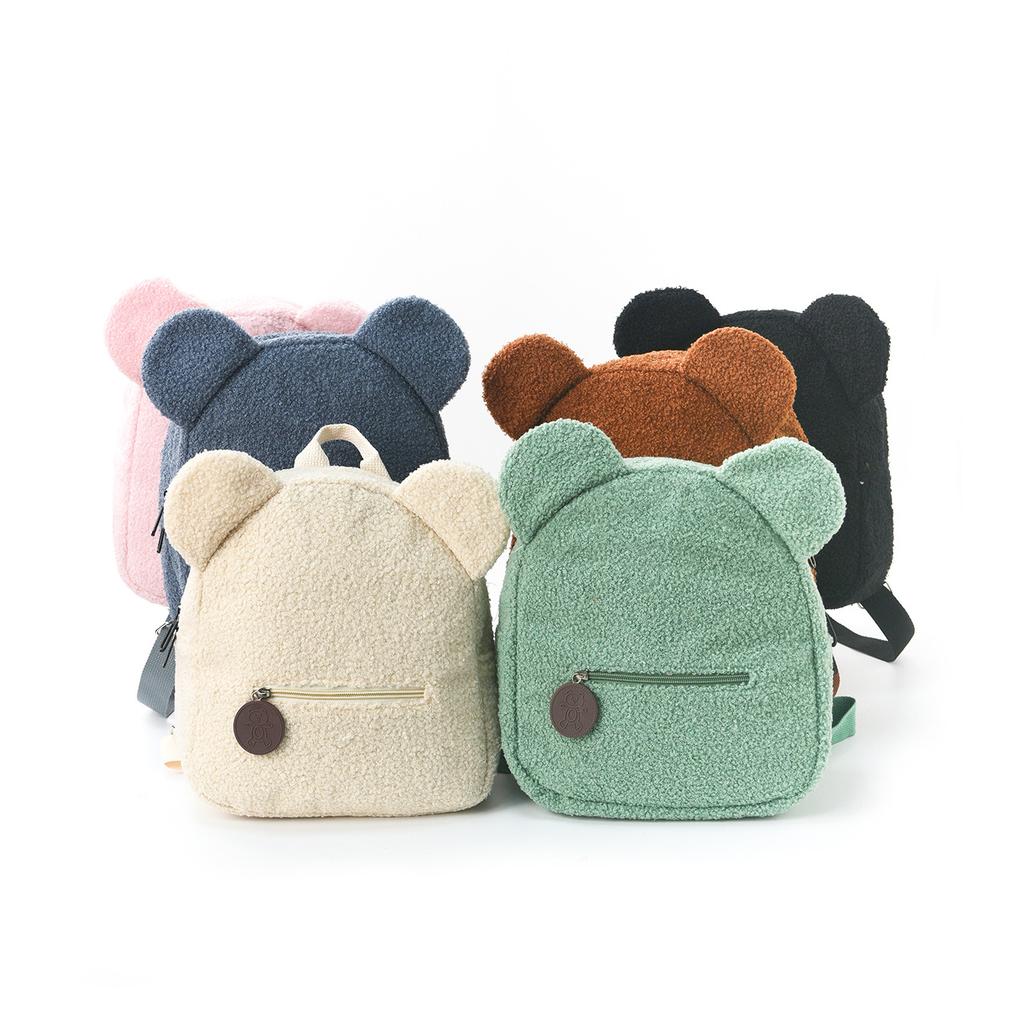 Cute Bear Ear Fleece Backpack for Girls, 1Pcs Warm Lambswool Small Daypack, Kids Casual School Bag Rucksack for Travel Shopping