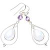 STARGEMS ® Серьги ручной работы из стерлингового серебра 925 пробы с натуральным лунным камнем и аметистом 2 дюйма E5613