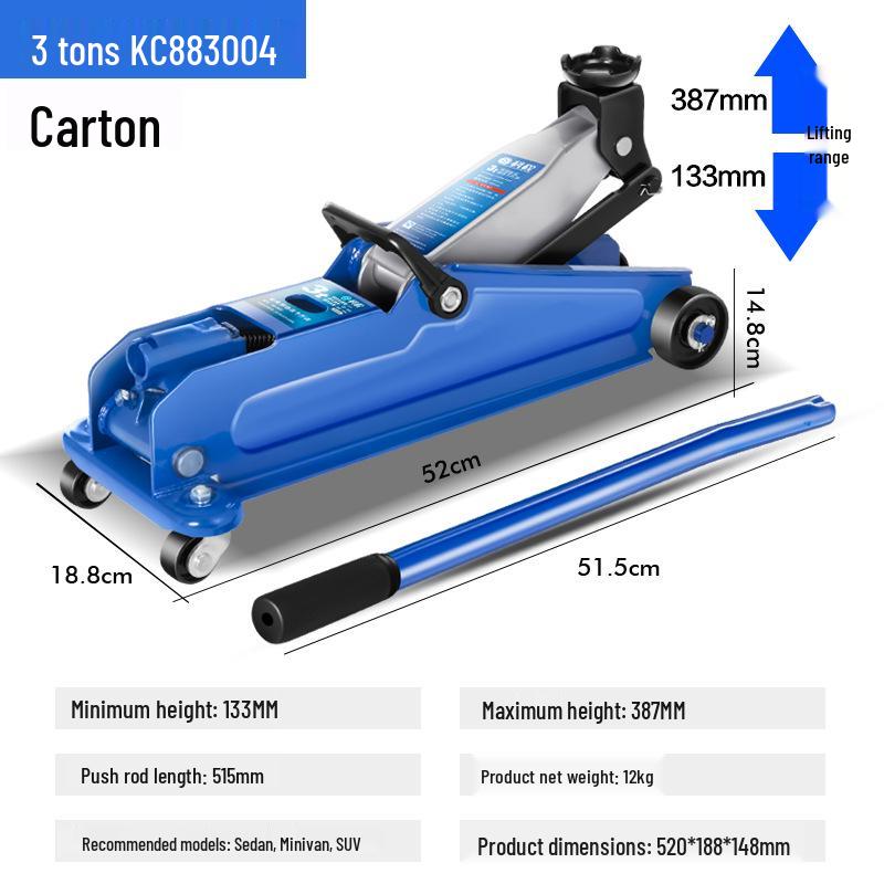 2-Ton Horizontal Hydraulic Car Jack for SUVs – 3T Tire Change Tool