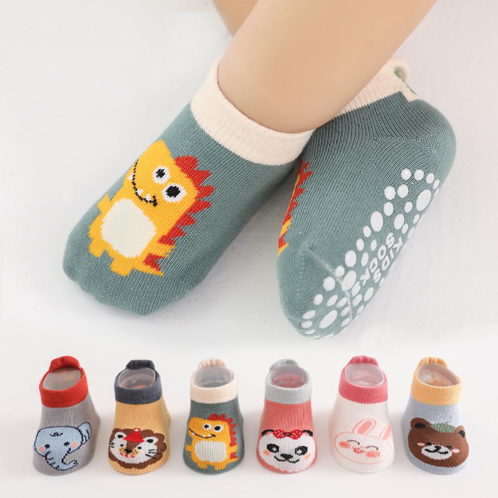 3 Pairs/Set Cartoon Animal Pattern Floor Socks Breathable Kids Step Socks Kids Cotton Socks