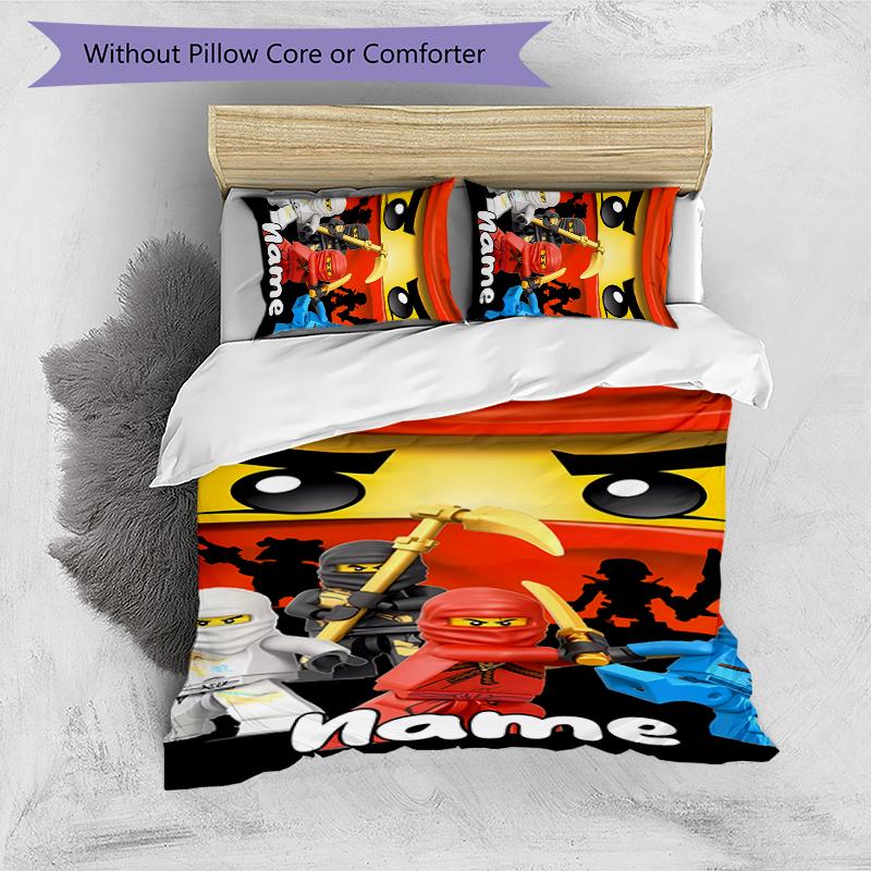 3pcs Custom Name Cartoon Lego Ninjago Bedding Set Duvet Cover Closure Includes 1 Duvet Cover & 2 Pillowcases for All Seasons Bedroom Decor