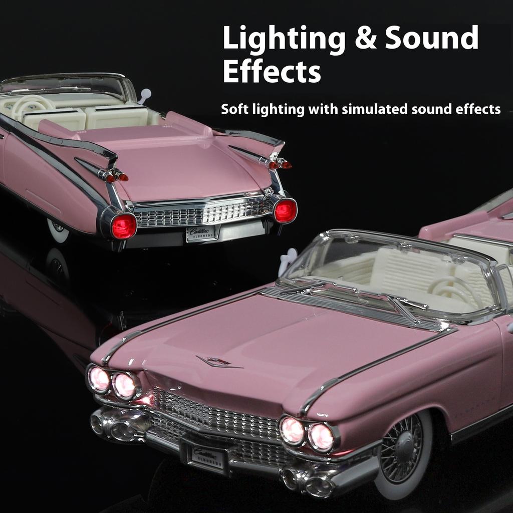 1/24 1959 Cadillac Eldorado Retro Sports Car Model Simulation Sound and Light Tire Suspension Collection Ornaments