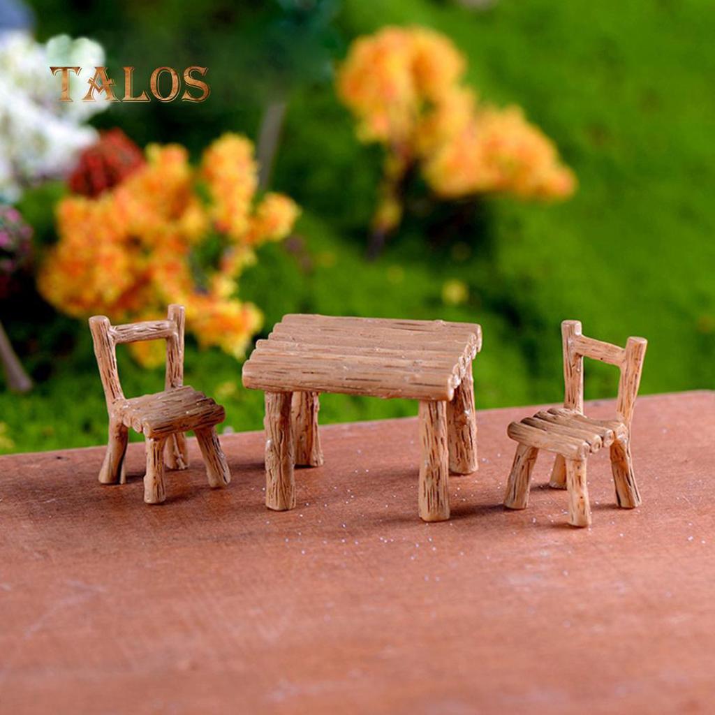 3Pcs/Set Resin Table Chairs Miniatures Doll Accessories Micro Landscape Decor Home Garden