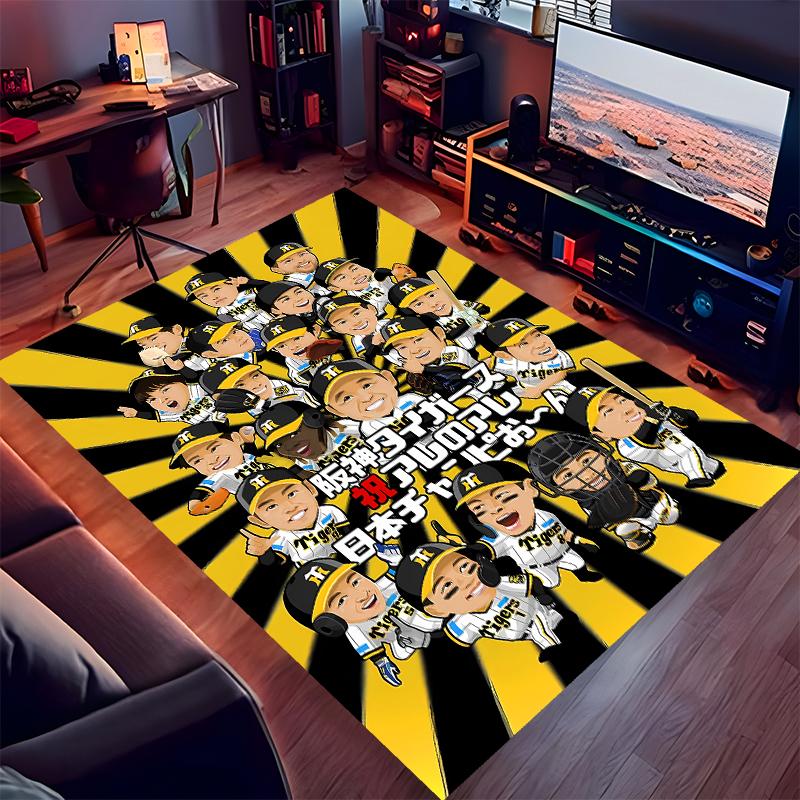 1pc Hanshin Tigers logo Print Area Rug - Soft,Washable Non-Slip Indoor Mat for Office Chairs,Living Room,Home Office Decorative Rug