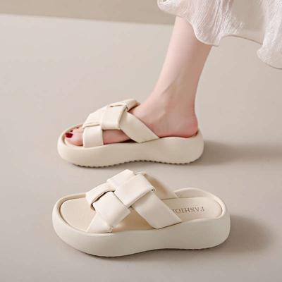 Премиальные тапочки женская верхняя одежда 2025 лето новые повседневные платформа французские пляжные сандалии тапочки на одной перемычке женские