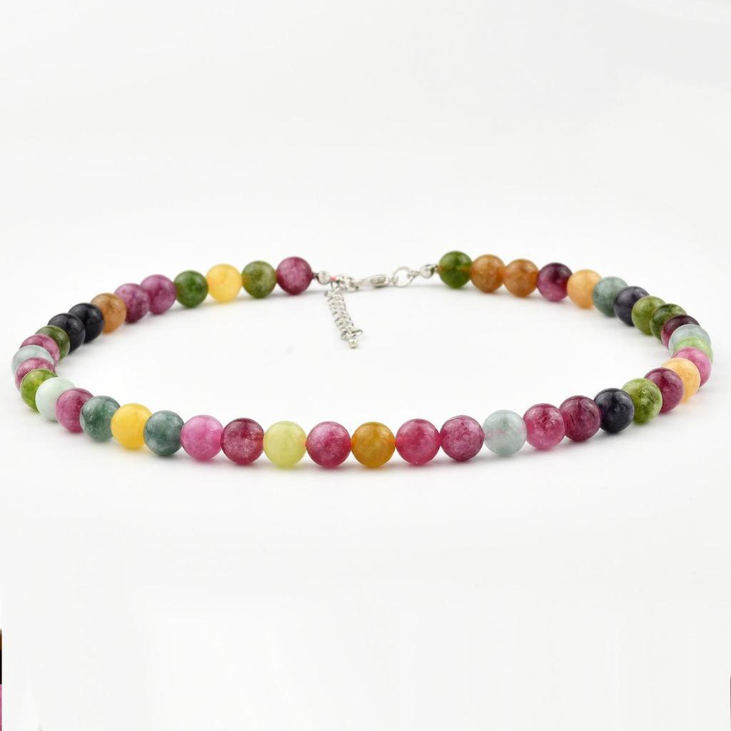 Retro Colorful Tourmaline Beaded Necklace for Women - Versatile High-End Vintage Choker
