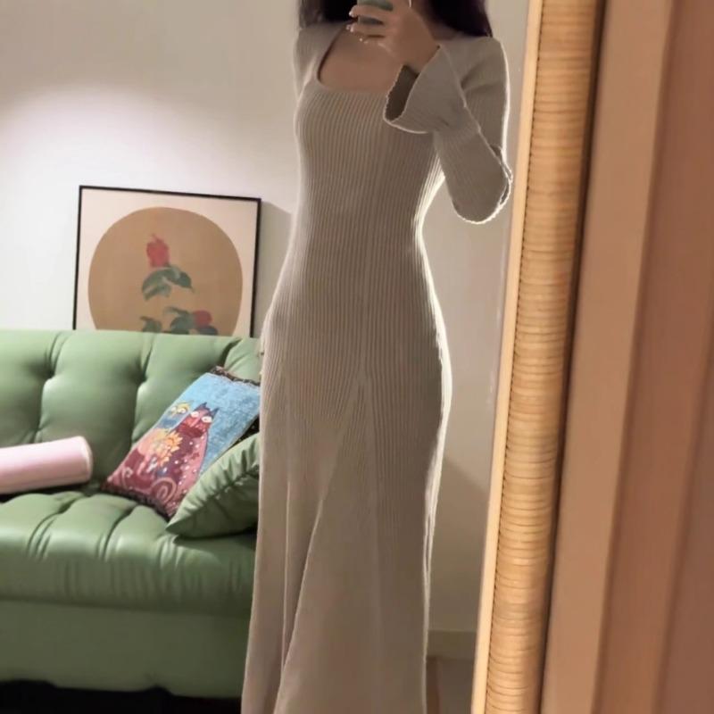 Тонкая и стройная дизайнерская сенсация, юбка миди и макси, вязаная, ранняя осень, ленивый стиль, темпераментное красивое платье