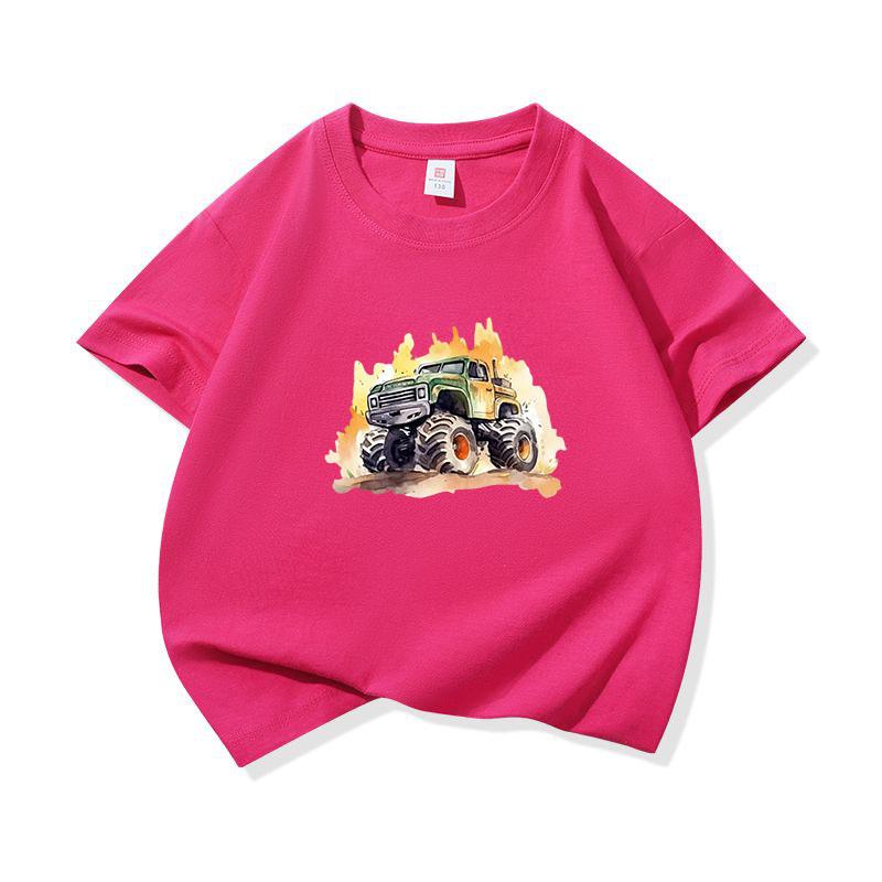 Kids Cotton T Shirt Playful Splash Offroad Car Print Crew Neck Short Sleeve Tee Casual Boys Girls Summer Tops