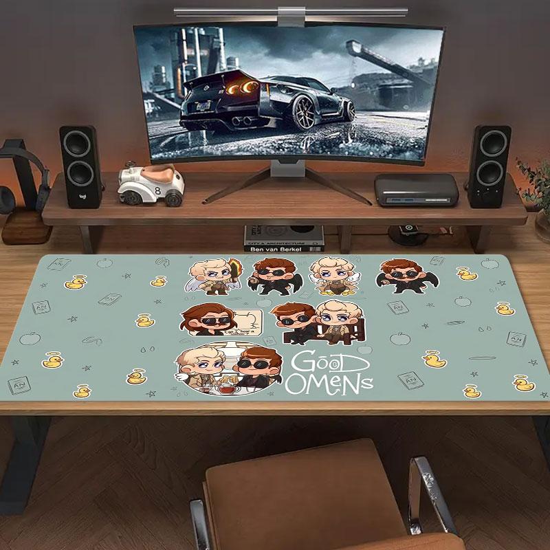 Good Omens Chibi Art Large Size Mouse Pad Large Gaming Table Cushion Nonslip Laptop Tablet Big Mousepad Xxl Mat Mini Pc Playmat With Lock Edge