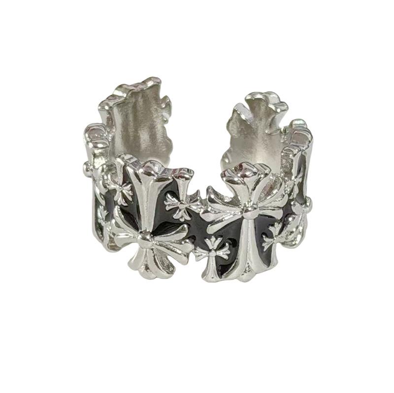 Diablo Clover Cross Personality Punk Style Open Ring Female Starlight Zircon Fashion Index Finger Ring