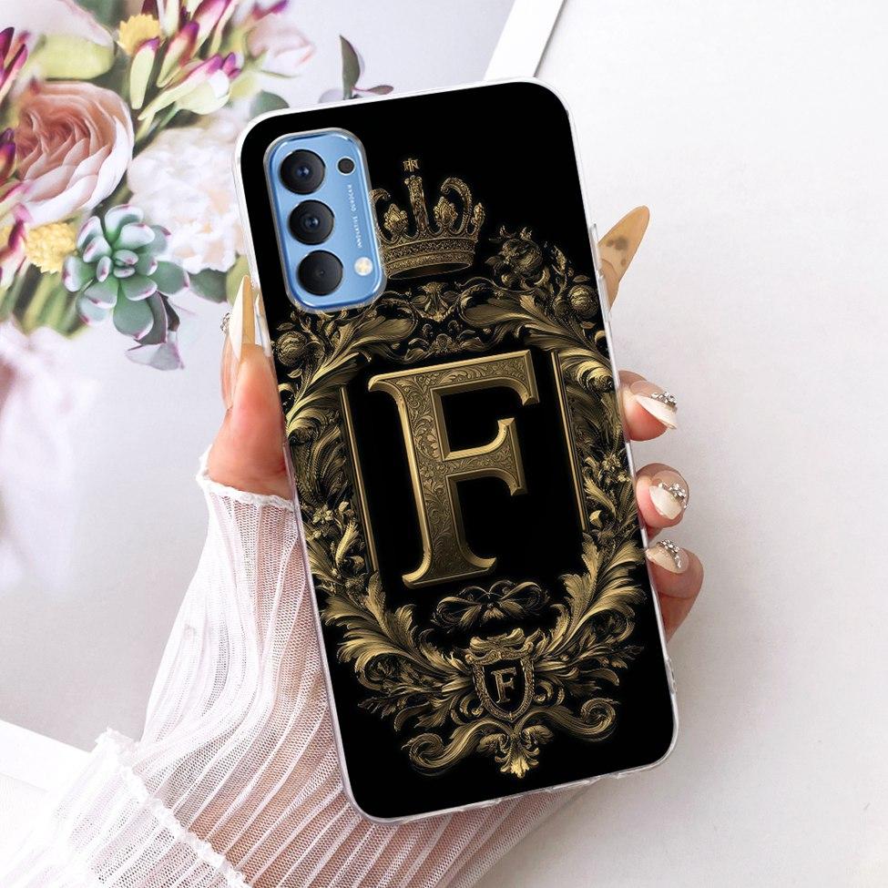 Transparent For Oppo Reno4 4G Case CPH2113 Luxury Crown A-Z Letters 2D Flat Pattern Soft Bumper For Oppo Reno 4 4G Phone Case