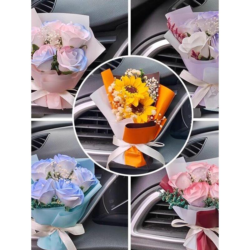 Car-Mounted Flower Bouquet Aromatherapy for Women, High-End Car Interior Decoration, Air Conditioning Vent Diffuser Stone Decoration Perfume