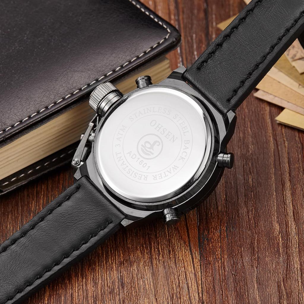 Военные тактические часы с двойным дисплеем, цифровые, светодиодные, кварцевые, водонепроницаемые, с большим кожаным ремешком, в стиле стимпанк, классные, черные, мужские часы