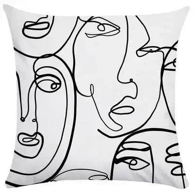 Abstract Face Line Art Cushion Cover Blue White Geometric Peach Skin Throw Pillow Case For Living Room Sofa Home Decor 40X40Cm