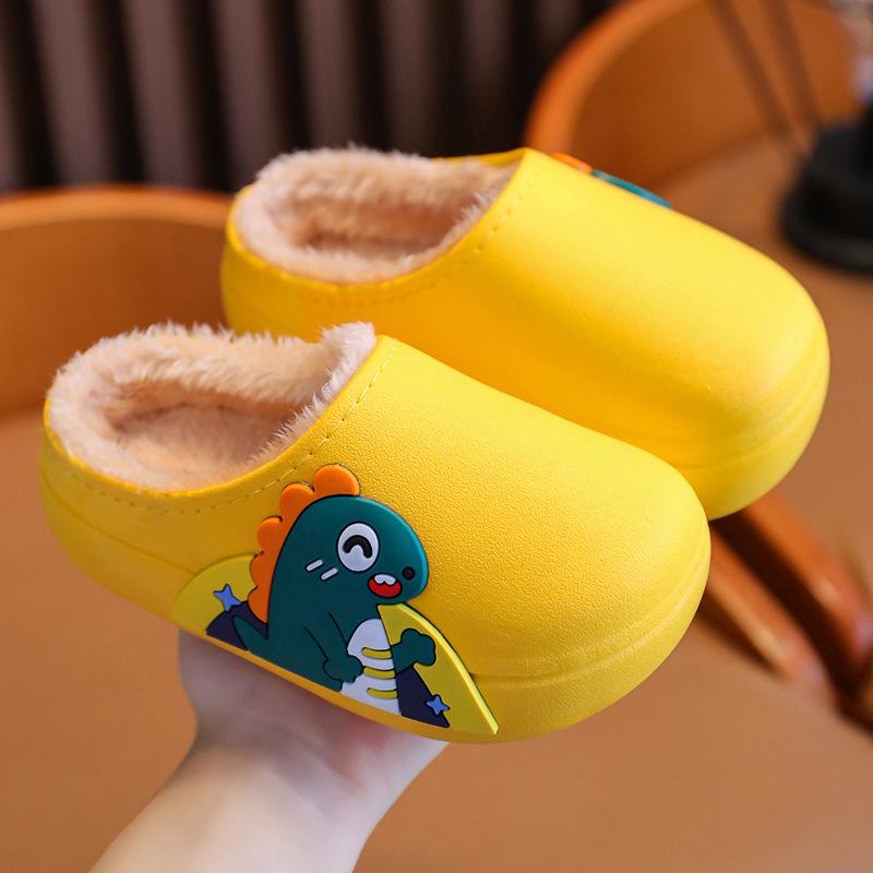 Waterproof Non-Slip Rabbit Dinosaur Cotton Slippers: Thickened Cartoon Fur for Boys & Girls, Autumn/Winter