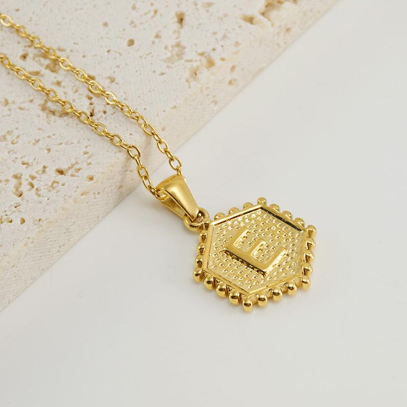 New Fashion Titanium Steel Hexagonal Letter Pendant Stainless Steel 26 English Letter Necklace Female
