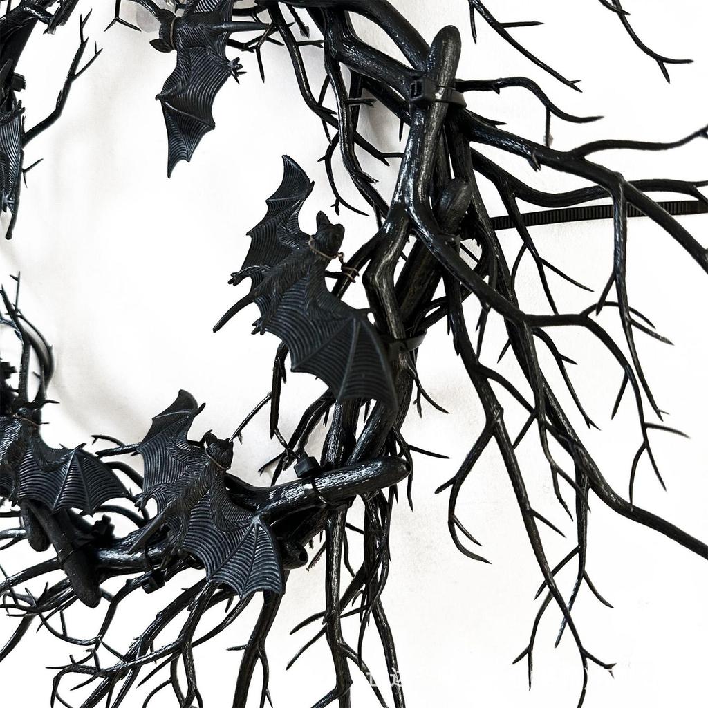Halloween Branch Wreath Artificial Black Twig Wreath Decoration Halloween Party Gothic Branch Props For Wall Window Porch Tree