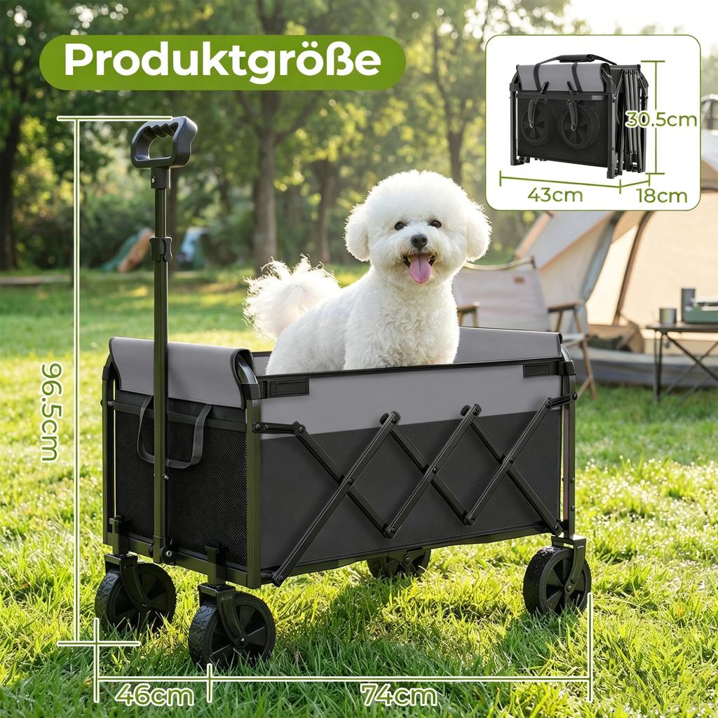 Mini Wagon Foldable Small 100KG, Hand Cart, Shopping Cart Camping Cart with Height-Adjustable Handle, Light & Space-Saving & Stable, Black