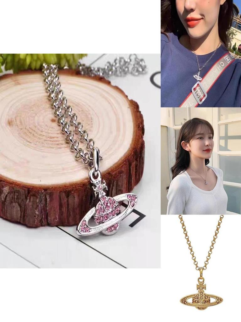 Элегантное и роскошное ожерелье Сатурн для женщин Геометрический дизайн со сверкающими инкрустированными бриллиантами