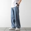 Black Blue Korean Fashion Men's Baggy Jeans Elastic Waist Classic Olid Color Straight Denim Wide Leg Pants Light Blue Grey Black