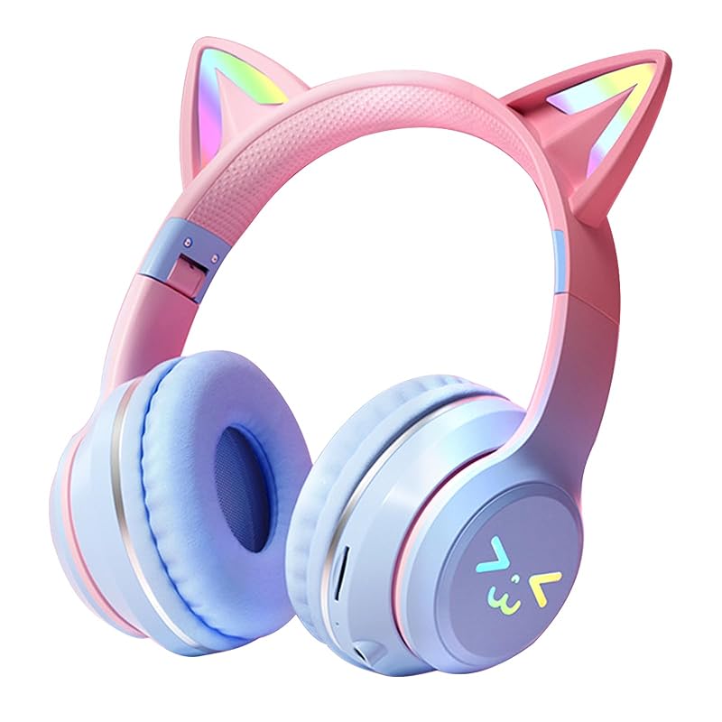 kids headphones Megadream with microphone Wireless/Wired Hearing Protection child adult Dual use foldable cat ear headphones Cat ear LED light/both