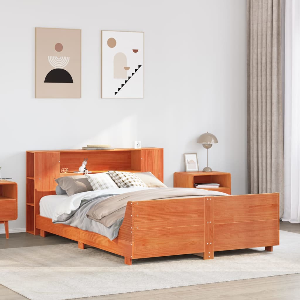 Solid Wood Bed without Mattress Wax Brown 140 x 190 cm Pine Wood