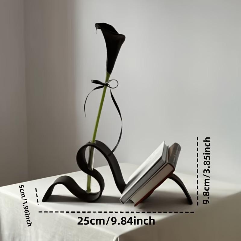 Современный 3D-печатный абстрактный изогнутый набор из вазы и подставки для книг. Элегантная эстетика для домашнего офиса, гостиной, настольного декора.