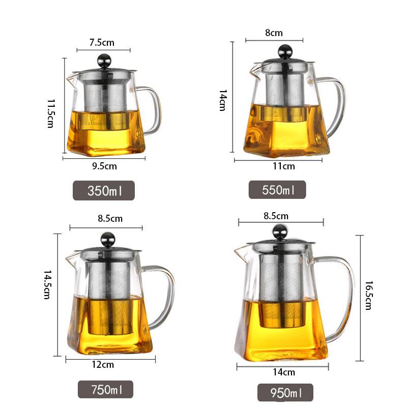 Чайник из боросиликатного стекла объемом 350/550/750/950 мл со съемным заварочным устройством из нержавеющей стали, заварочный чайник для цветущего и листового чая