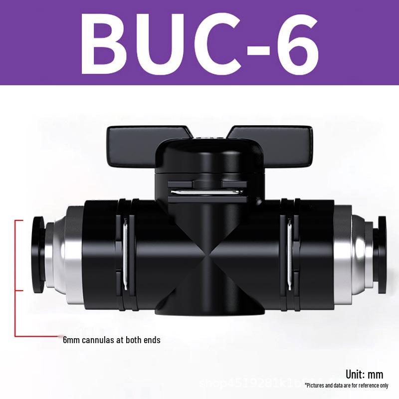 Zhuoji Pneumatic BUC-6-10 Hand Valve with 8mm Tubing, 12mm Straight-Through Air Valve, Quick-Connect Fittings.